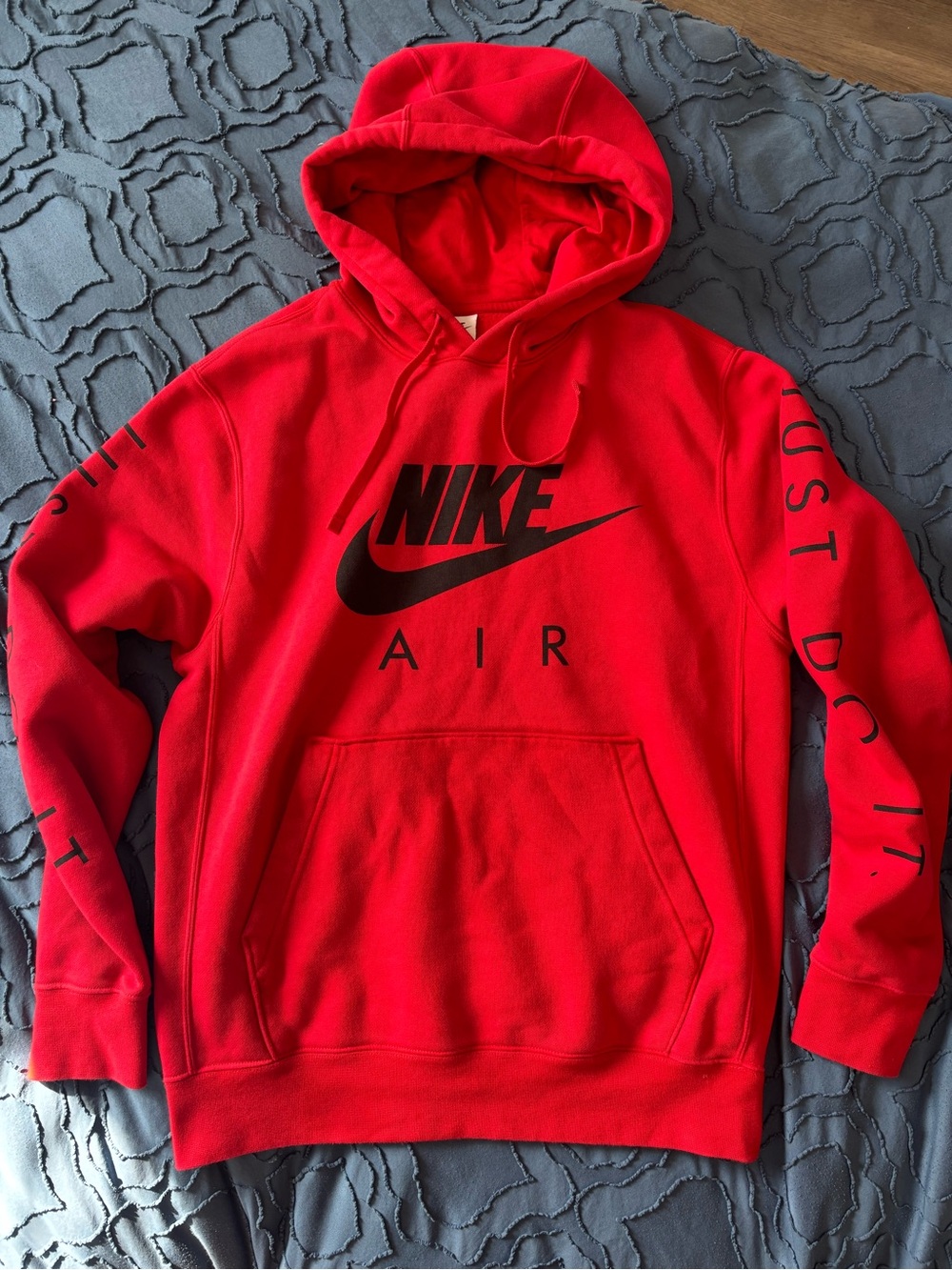 New Nike Air Red Pullover Drawstring Hoodie Kangaroo Pocket, Just Do It Sleeve